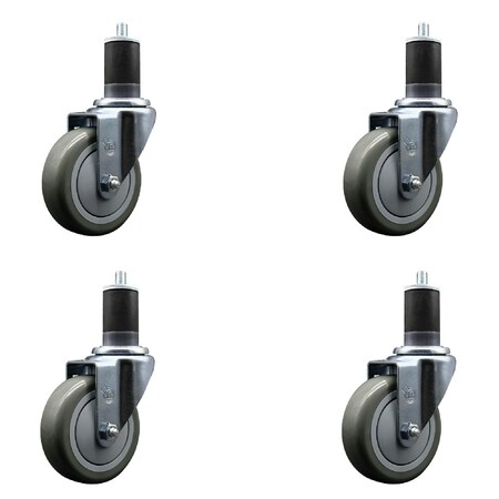 Service Caster 4'' SS Gray Poly Wheel Swivel 1-5/8'' Expanding Stem Caster Set, 4PK SCC-SSEX20S414-PPUB-158-4